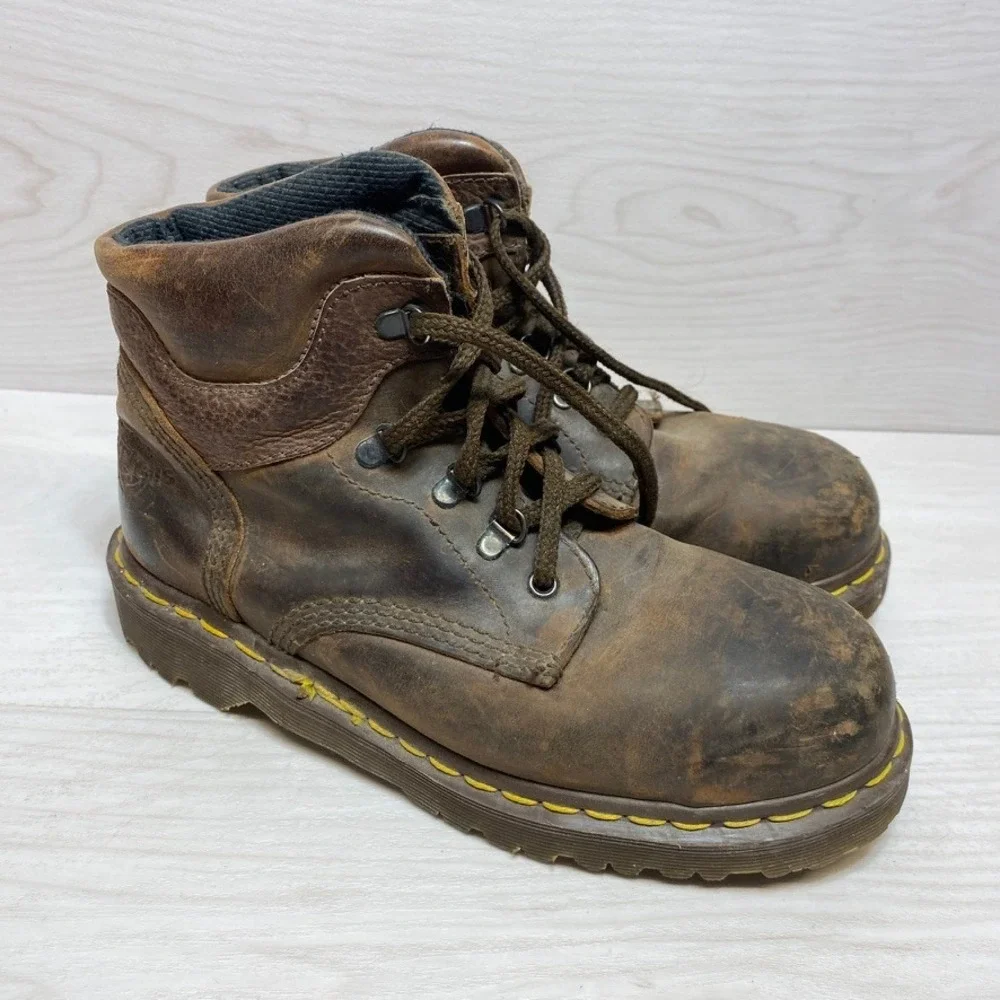 Dr. Martens 7735 Steel Toe Work Boots Brown Leather Made in England Mens‎ 6 UK 7
